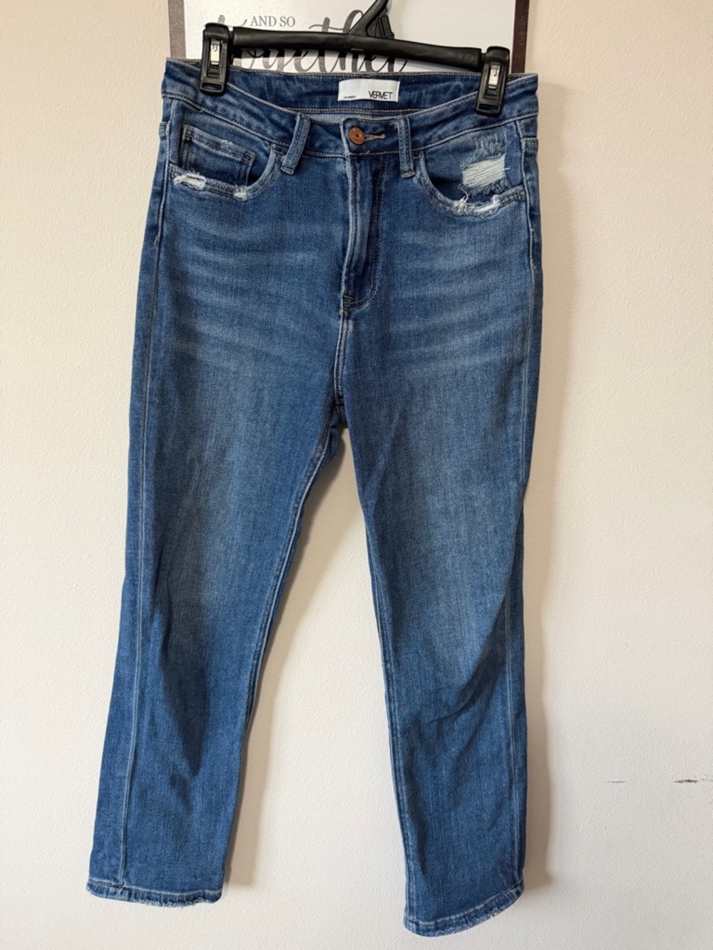 VERVET BY FLYING MONKEY Women's Mid Blue Straight Leg Jeans